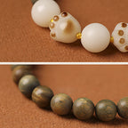 Fortune Jewel Natural Green Sandalwood Bodhi Seed Cat Paw Claw Cure Bracelet