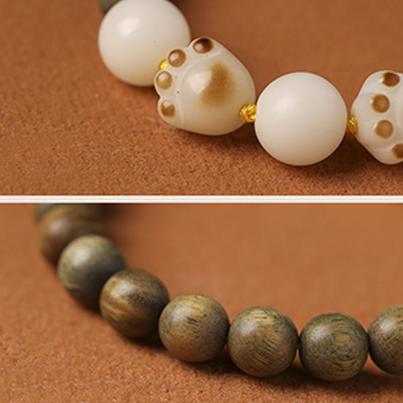 Fortune Jewel Natural Green Sandalwood Bodhi Seed Cat Paw Claw Cure Bracelet