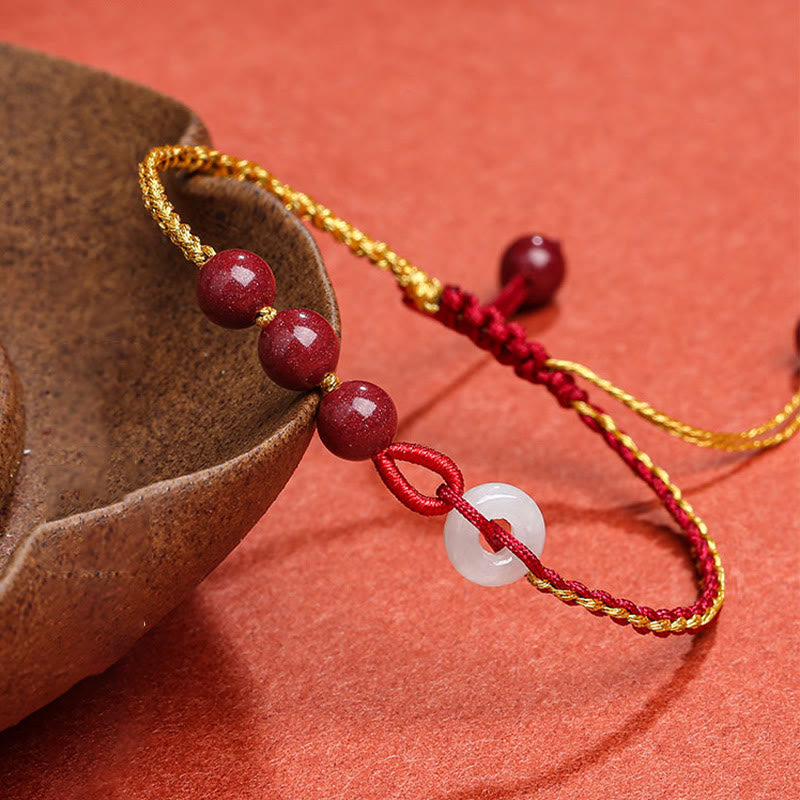 Fortune Jewel Natural Cinnabar Jade Peace Buckle Blessing Bracelet