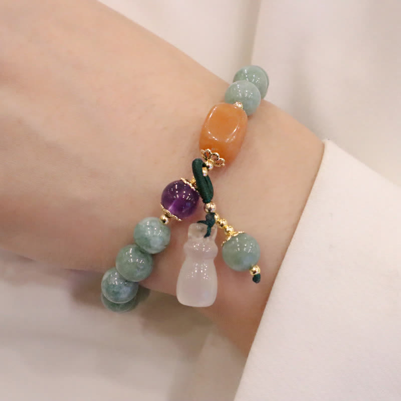 Fortune Jewel Cyan Jade Lotus Pumpkin Wish Peace Buckle Amethyst Crystal Healing Bracelet