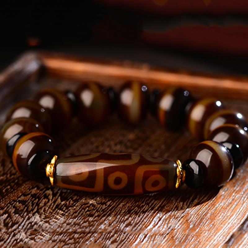 Fortune Jewel Tibetan Natural Nine-Eye Dzi Bead Agate Wealth Blessings Bracelet