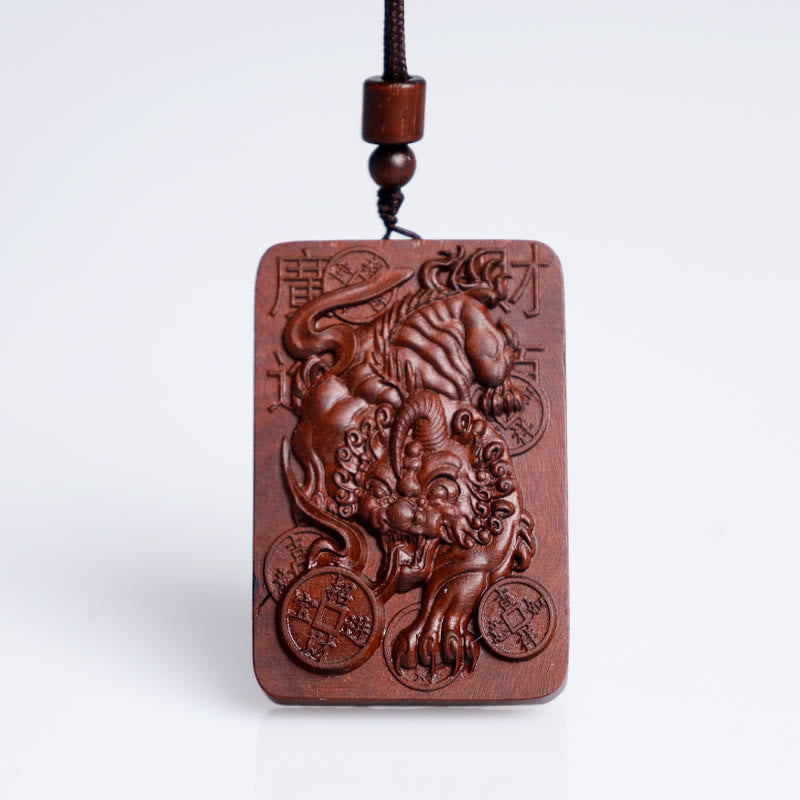Fortune Jewel Natural Lightning Struck Jujube Wood PiXiu Copper Coin Good Fortune Necklace Pendant