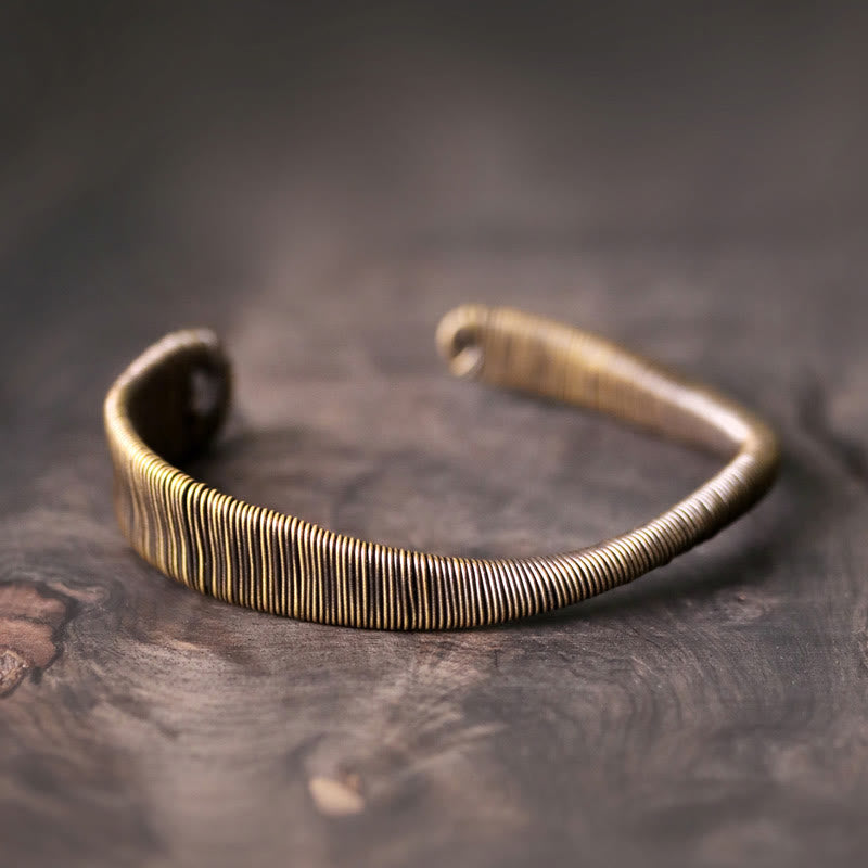 Fortune Jewel Simple Design Wrapped Brass Copper Luck Wealth Adjustable Cuff Bracelet
