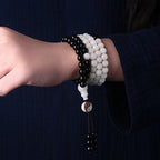 Buddha Stones Ebony YinYang Protection Necklace Mala Fortune Jewel