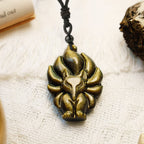 Fortune Jewel Natural Fluorite Gold Sheen Obsidian Fox Pendant Protection Necklace