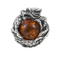 Fortune Jewel 925 Sterling Silver Natural Amber Dragon Success Protection Stud Earring