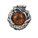 Fortune Jewel 925 Sterling Silver Natural Amber Dragon Success Protection Stud Earring