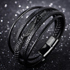 Fortune Jewel Feather Pattern Multilayer Leather Titanium Steel Calm Braided Magnetic Buckle Bracelet