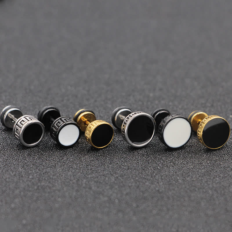 Fortune Jewel Cool Men Titanium Steel Balance Round Stud Earrings