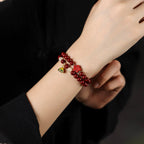 Fortune Jewel Cinnabar Lotus Charm Double Wrap Blessing Bracelet