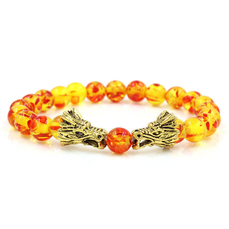 Fortune Jewel White Turquoise Lava Rock Dragon Blessing Beaded Bracelet