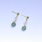 Fortune Jewel Hetian Jade Flower Pattern 14K Gold Plated Luck Drop Dangle Earrings