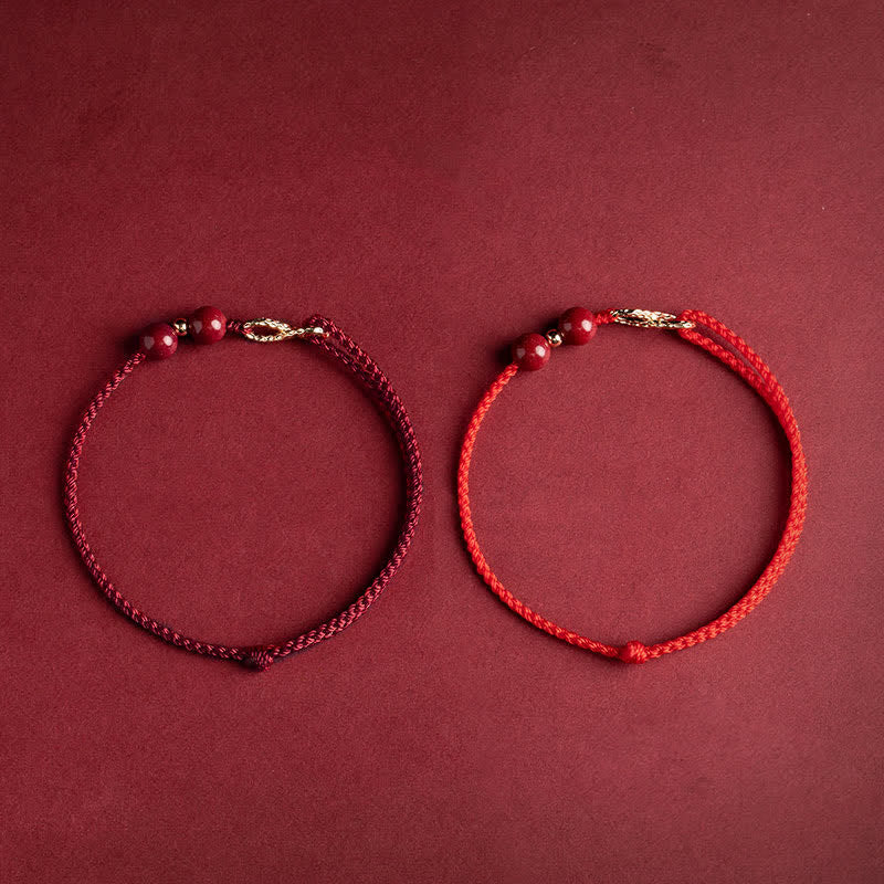 Fortune Jewel Cinnabar Blessing Red String Golden Infinity Symbol Bracelet Anklet