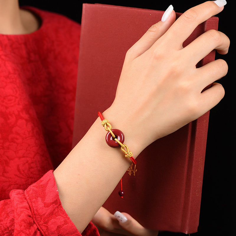 Fortune Jewel Handmade Cinnabar Peace Buckle Blessing Braided Rope Bracelet