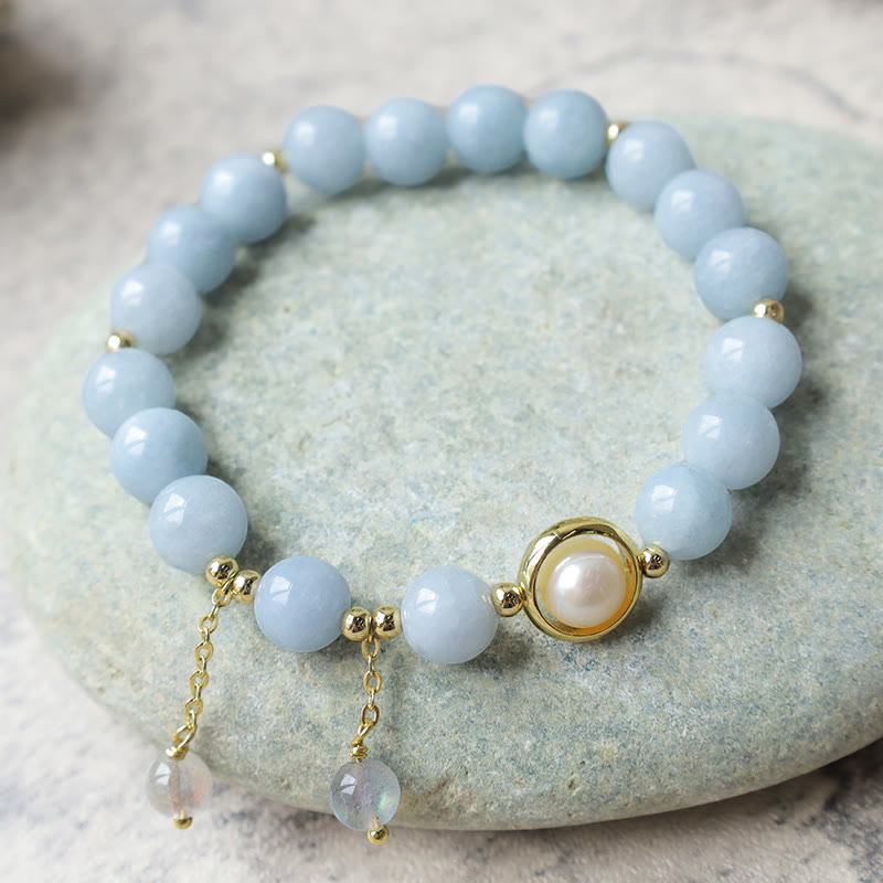 Fortune Jewel Aquamarine Pearl Healing Moonstone Beads Charm Bracelet