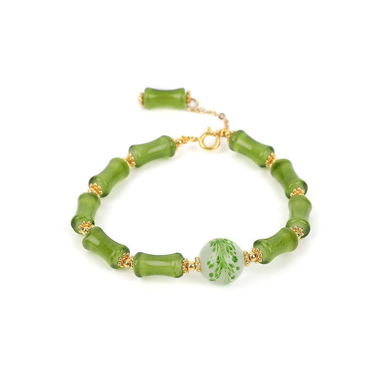 Fortune Jewel Green Bamboo Pattern Liuli Crystal Moss Agate Wealth Chain Bracelet
