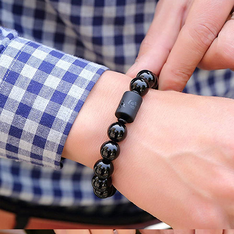 Fortune Jewel Soul Cleansing Black Obsidian Phoenix Dragon Bracelet