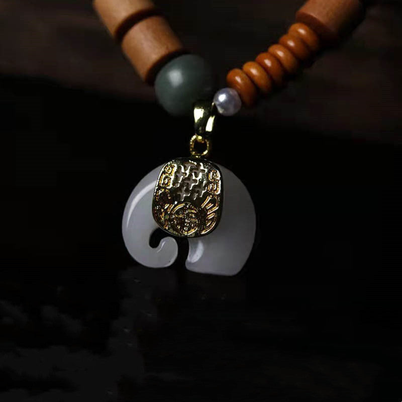 Fortune Jewel Sandalwood Jade Elephant Protection Bracelet