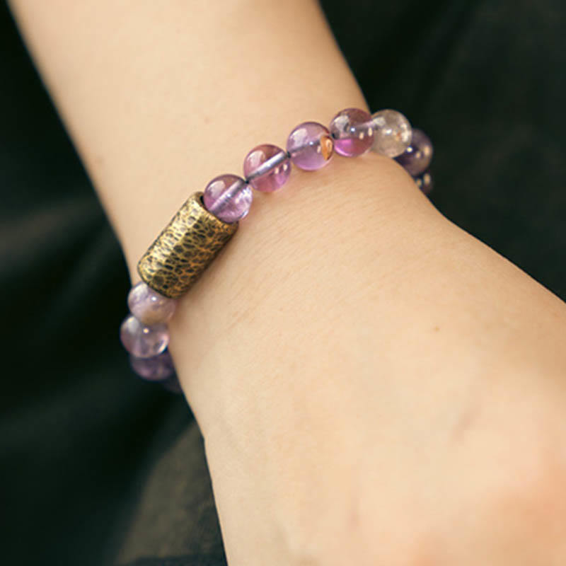 Fortune Jewel White Crystal Red Hematoid Quartz Gold Rutilated Quartz Purple Phantom Protection Bracelet