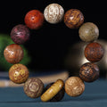 Fortune Jewel Chinese Zodiac Rosewood Green Sandalwood Ebony Wood Copper Coin Carved Calm Bracelet