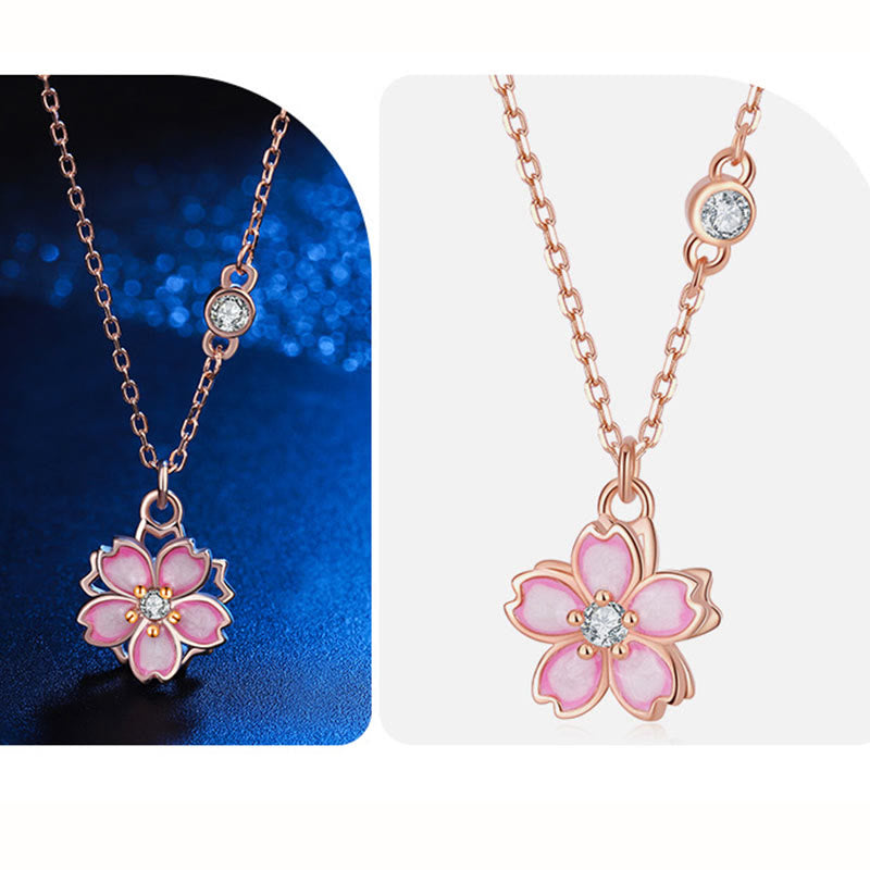 Fortune Jewel 925 Sterling Silver Cherry Blossom Flower Rotatable Protection Necklace Pendant