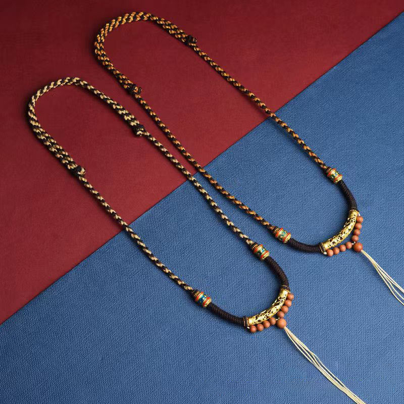 Fortune Jewel Tibetan Handmade King Kong Knot Om Mani Padme Hum Prayer Wheel String Necklace Pendant