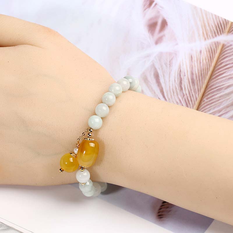 Fortune Jewel Natural White Jade Agate Protection Bracelet