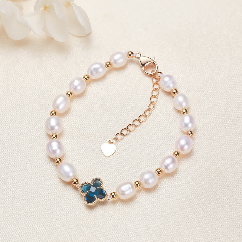 Fortune Jewel Pearl Four Leaf Clover Wealth Chain Bracelet
