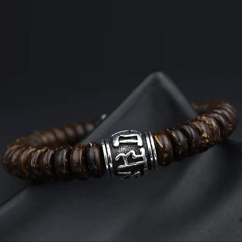 Fortune Jewel Natural Tibetan Coconut Shell Om Mani Padme Hum Positive Bracelet