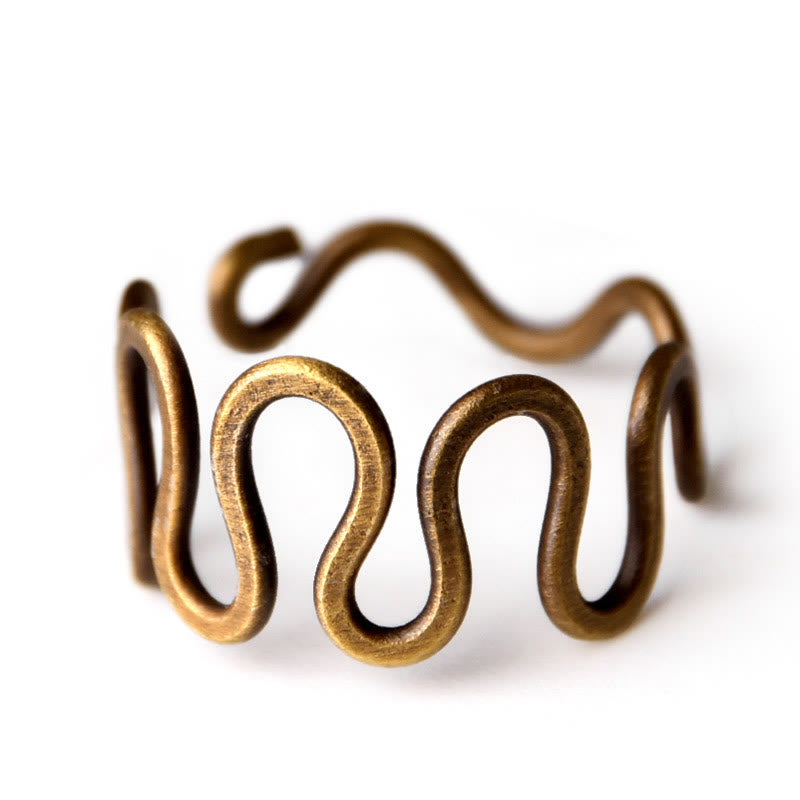 Fortune Jewel Simple Curved Brass Design Copper Luck Wealth Adjustable Ring