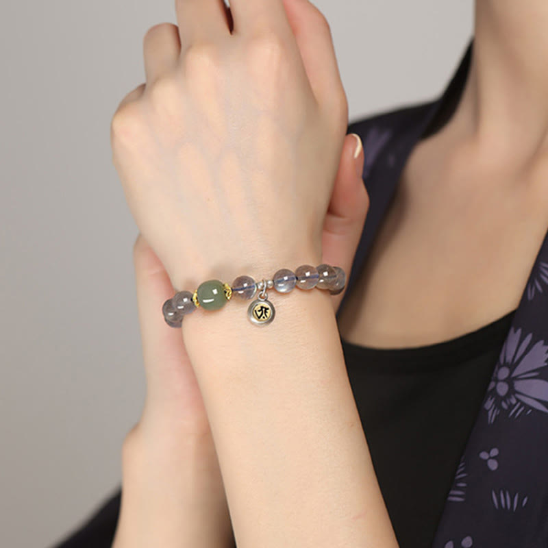 Fortune Jewel Chinese Zodiac Natal Buddha 925 Sterling Silver Natural Moonstone Hetian Jade Positive Bracelet
