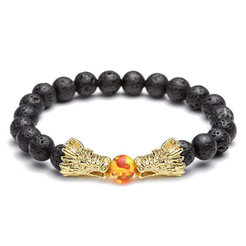 Fortune Jewel White Turquoise Lava Rock Dragon Blessing Beaded Bracelet