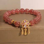 Fortune Jewel Natural Strawberry Quartz Four Leaf Clover Dreamcatcher Charm Love Bracelet