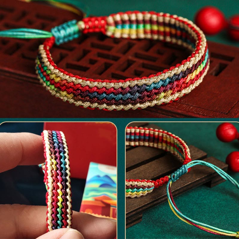Fortune Jewel Tibet Handmade Rainbow Multicolored Protection Braided String Bracelet
