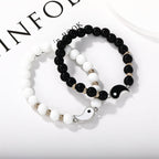 Fortune Jewel 2Pcs Black Onyx White Turquoise Bead Yin Yang Protection Couple Bracelet
