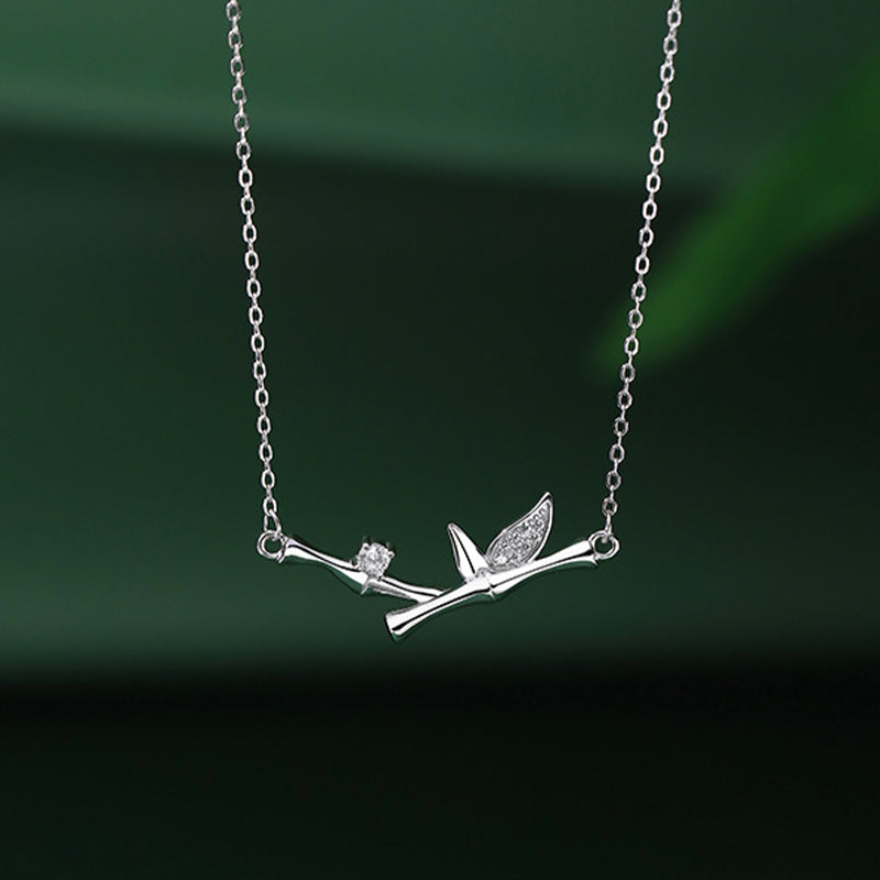 Fortune Jewel Bamboo Leaf Design Copper Zircon Wealth Necklace Pendant