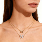925 Sterling Silver Double Layer Butterfly Bow Necklace