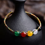 Fortune Jewel Colorful Agate Metal Wood Water Fire Earth Five Elements String Bracelet