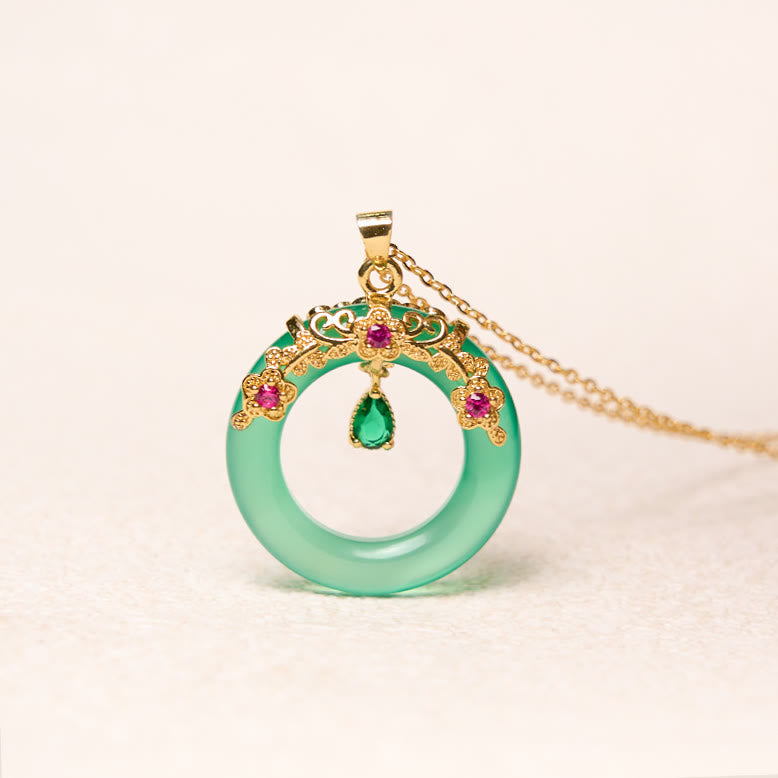 Fortune Jewel Green Chalcedony Peace Buckle Design Strength Necklace Pendant