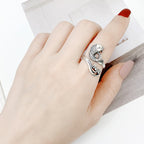 Buddha Stones 925 Sterling Silver Koi Fish Water Ripple Luck Wealth Ring