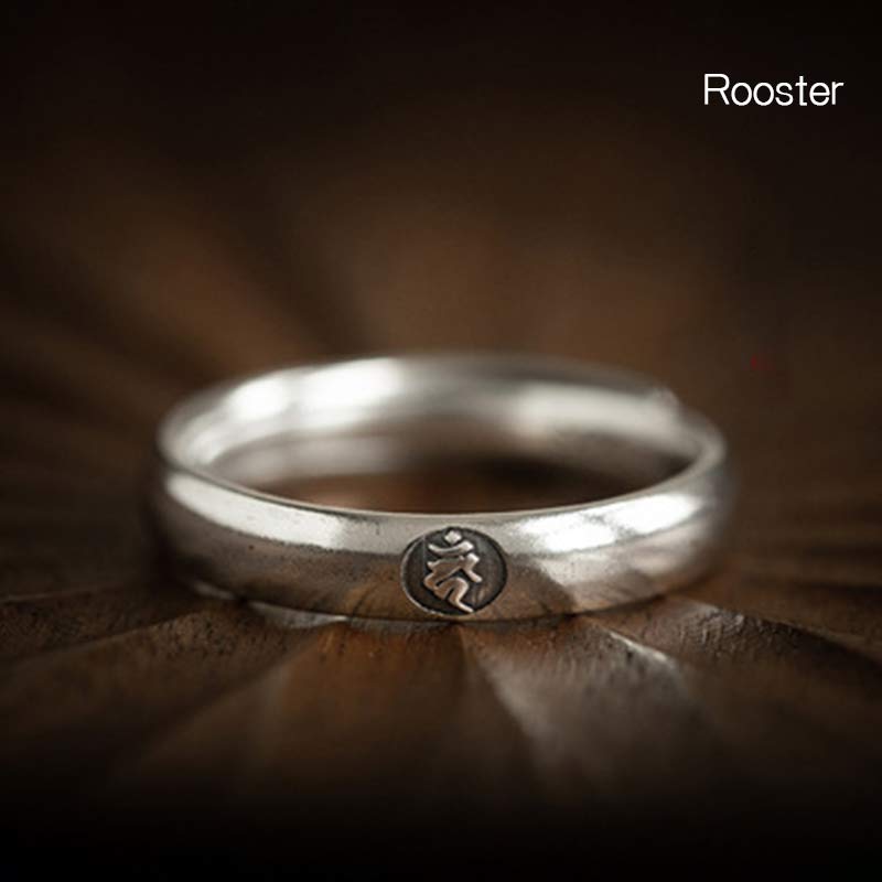 Fortune Jewel 925 Sterling Silver Chinese Zodiac Natal Buddha Blessing Couple Ring