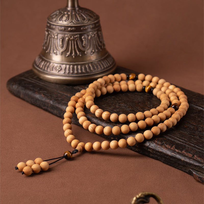 Buddha3bodhi 8mm Cliff Cypress 108 Bead Mala With Yellow Tiger Eye Prayer Beads