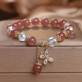 Fortune Jewel Natural Strawberry Quartz Love Healing Butterfly Charm Bracelet
