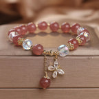 Fortune Jewel Natural Strawberry Quartz Love Healing Butterfly Charm Bracelet