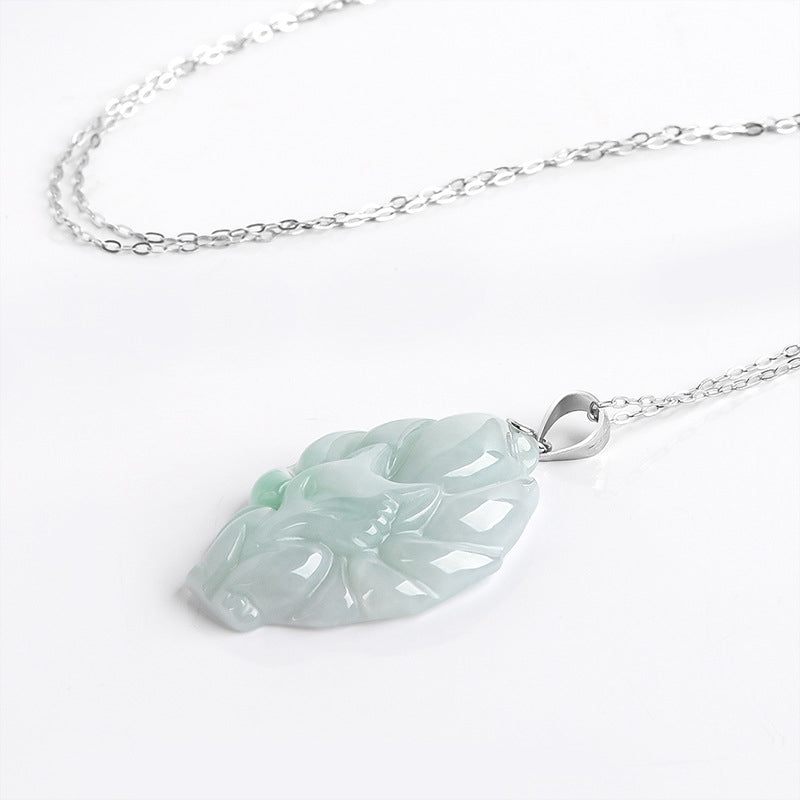 Fortune Jewel Natural Jade Nine Tailed Fox Prosperity Titanium Steel Chain Necklace Pendant