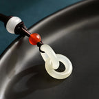 Fortune Jewel Natural Hetian Cyan Jade White Jade Double Peace Buckle Success Necklace Pendant