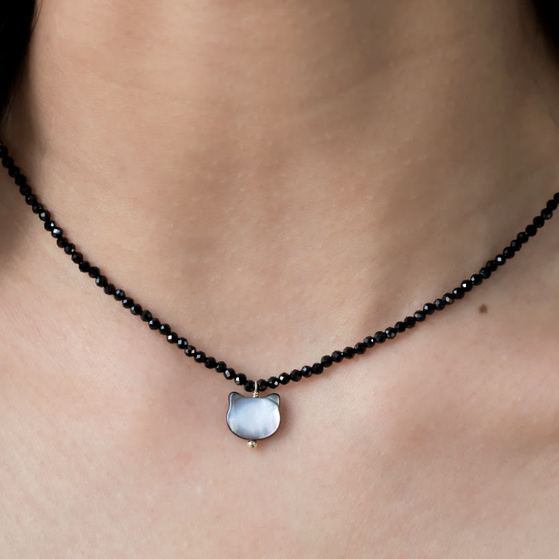 Fortune Jewel Black Spinel Cute Cat Motivate Choker Necklace