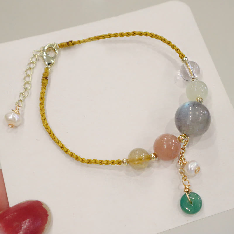 Fortune Jewel Moonstone Sunstone Beads Peace Buckle Charm Healing Bracelet