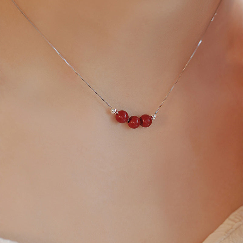 Fortune Jewel 925 Sterling Silver Cinnabar Bead Calm Blessing Necklace Pendant