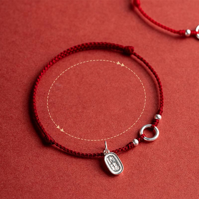 Fortune Jewel 925 Sterling Silver Lucky Fortune Peace Joy Lotus Peace Buckle Red String Bracelet